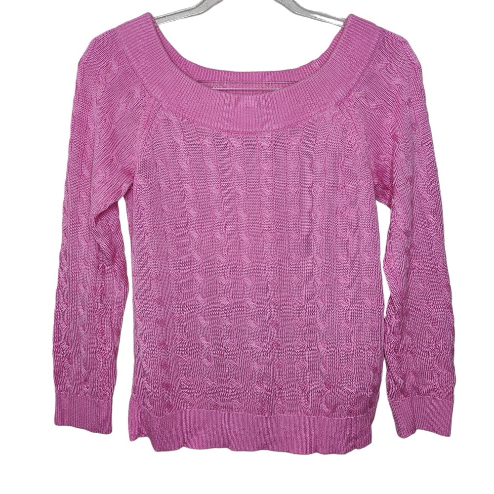 Lauren Ralph Lauren Size Medium Cotton Viscose Pink Cable Knit Boat Neck Sweater